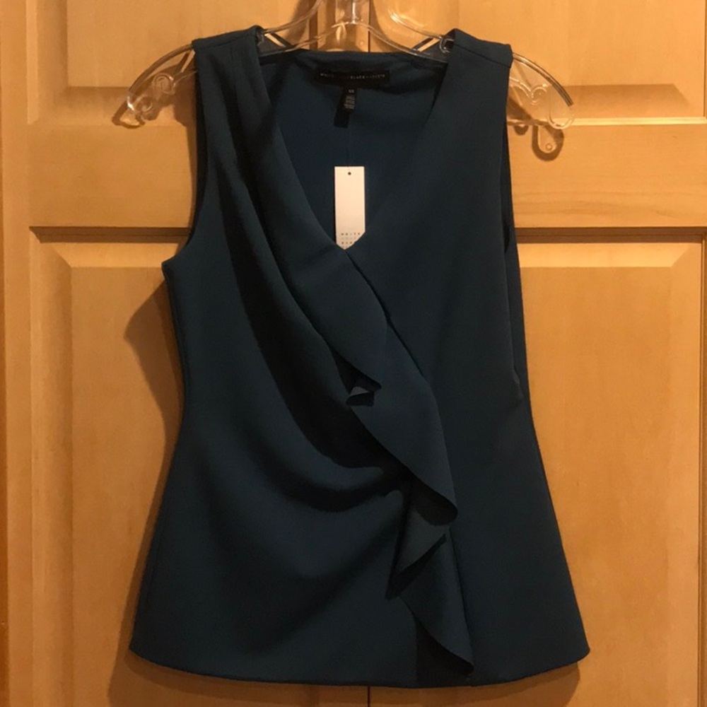 White House Black Market Teal Ruffle Wrap-Front Sleeveless Top